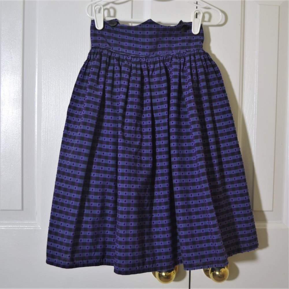 Girl's Vintage Skirt w/ Wide Waistband Purple & Blue Dotted Swiss Cotton